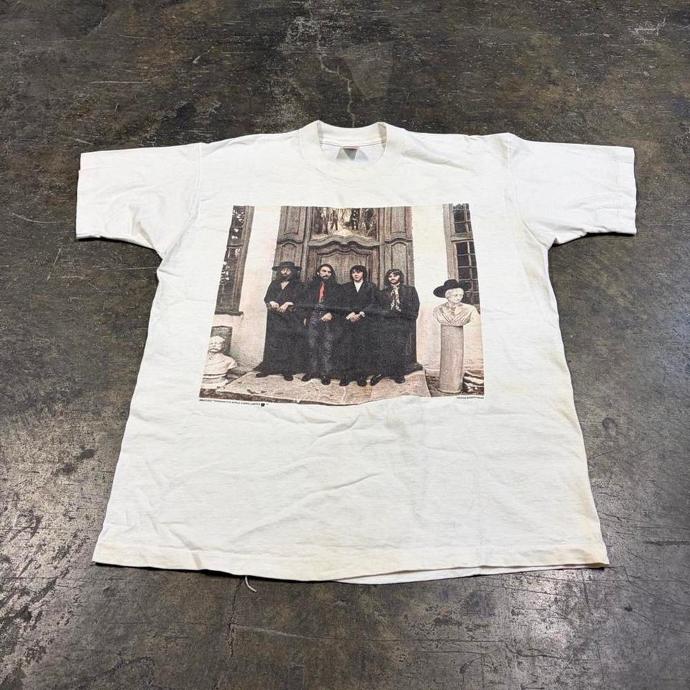 Vintage The Beatles Hey Jude Abbey Road T Shirt XL Fruit of the Loom White 90s